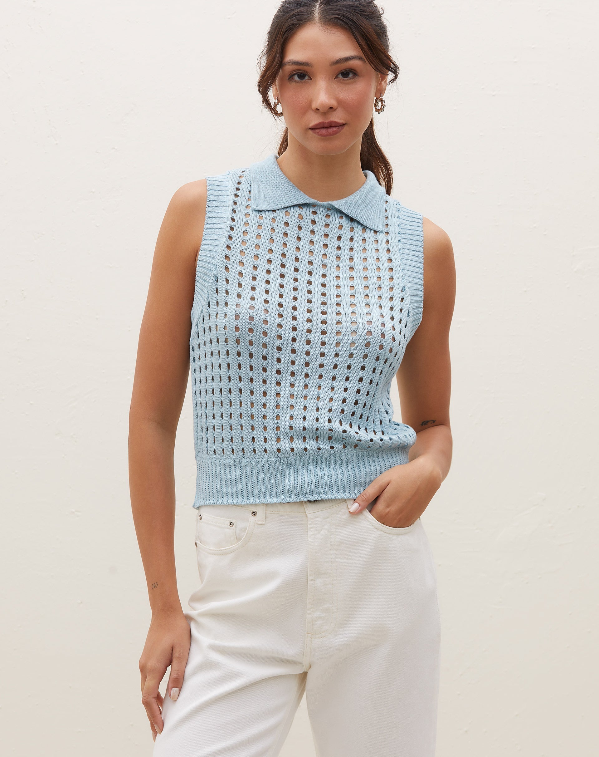 Blusa Gola Polo de Tricot - Azul Médio