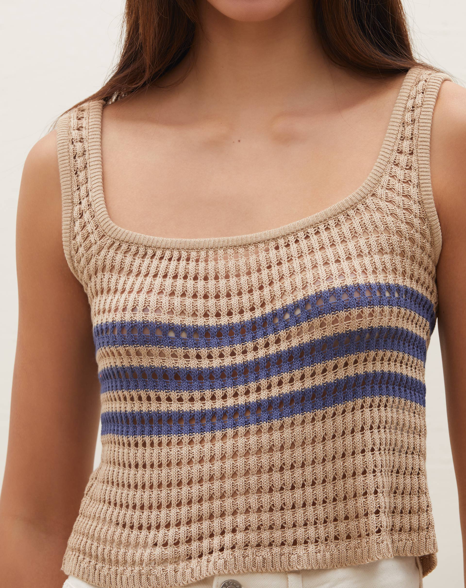 Blusa Listrada de Tricot - Areia