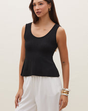 Blusa Decote U de Tricot - Preto