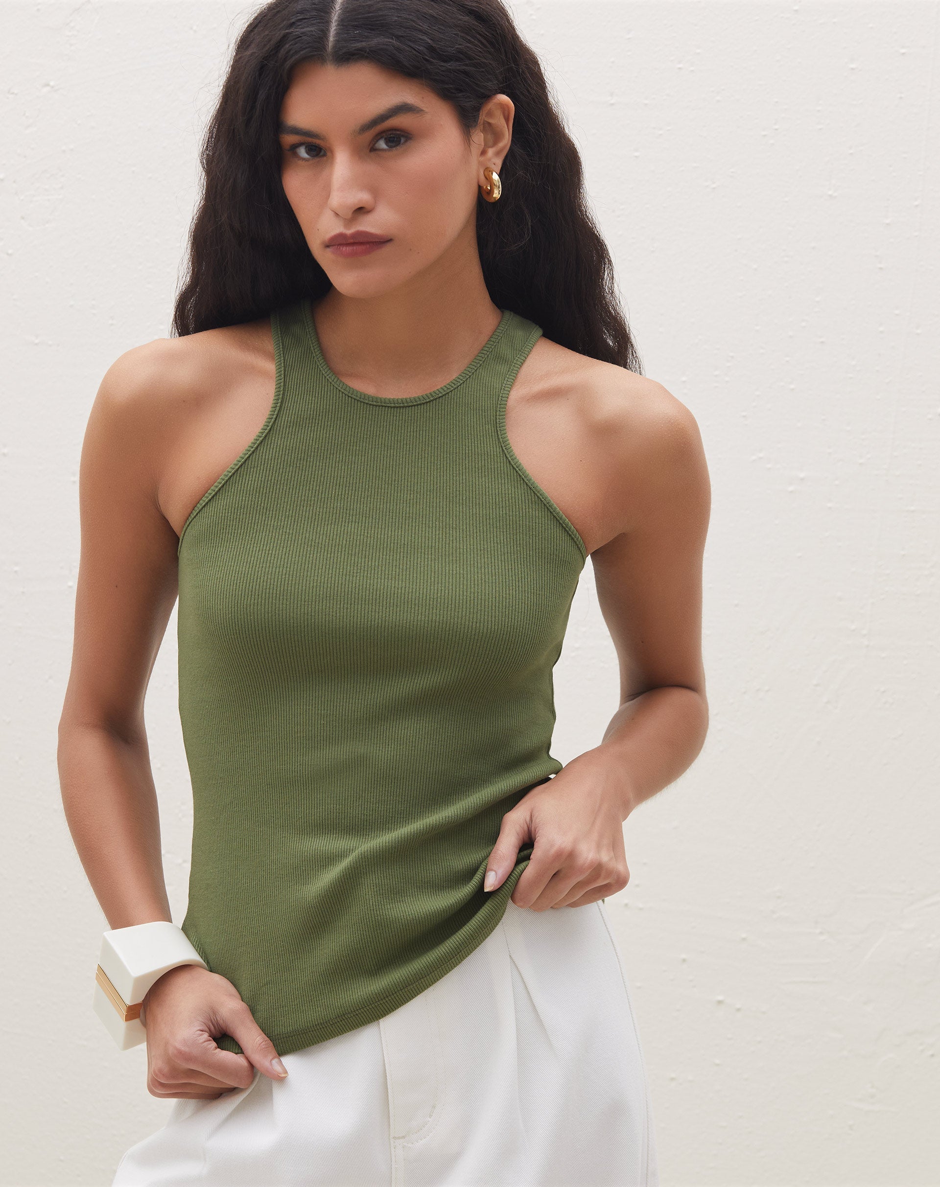 Regata Decote Halter de Malha Ribana - Verde Militar