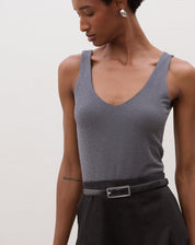 Body Decote U de Malha com Lurex - Prata