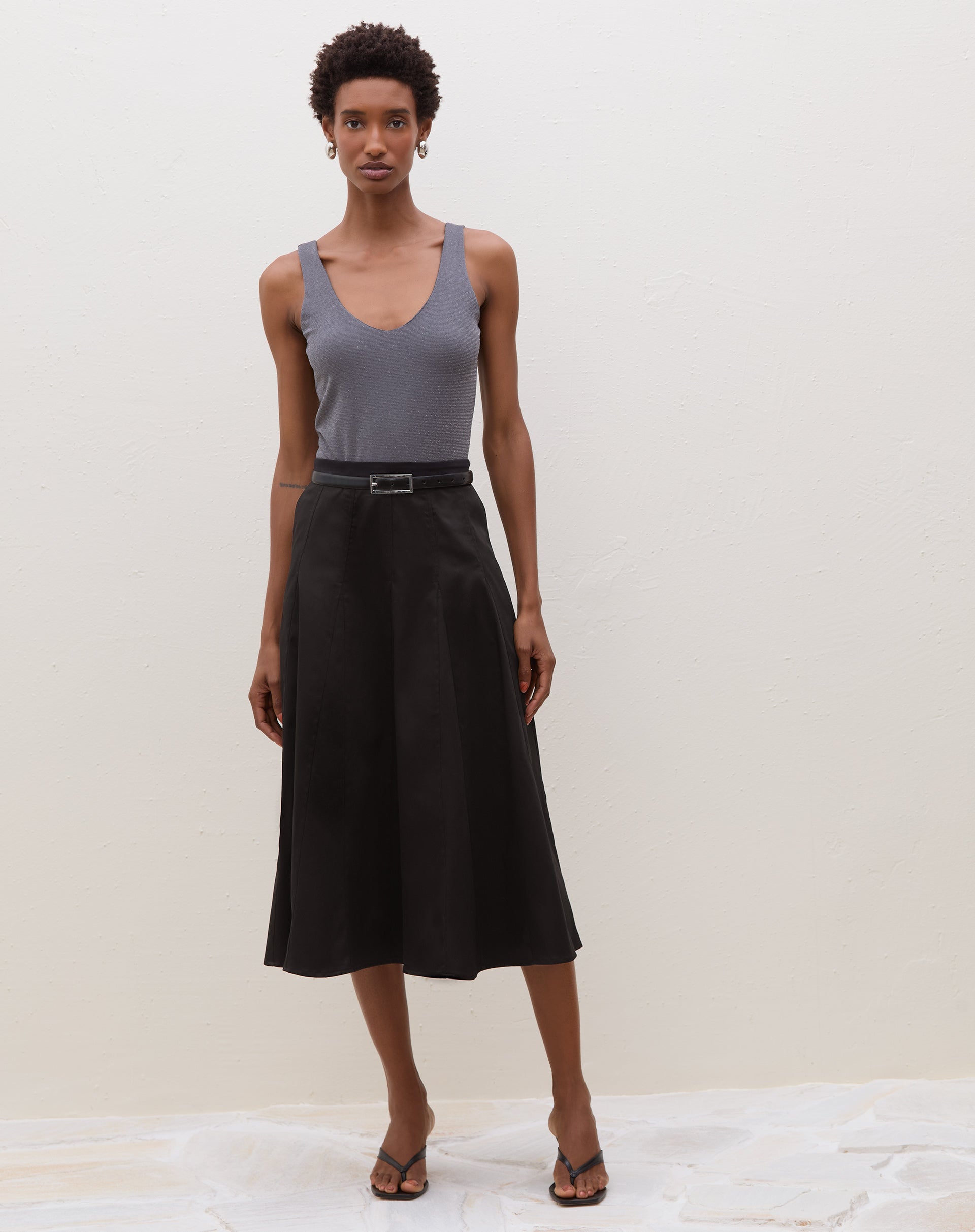 Body Decote U de Malha com Lurex - Prata