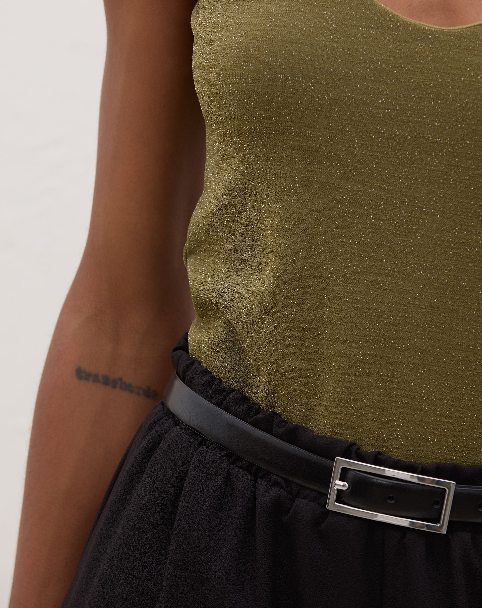 Body Decote U de Malha com Lurex - Verde Militar
