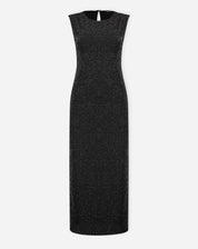 Vestido Midi com Fenda de Malha com Lurex - Preto