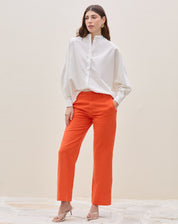 Calça Reta Cropped de Sarja - Laranja