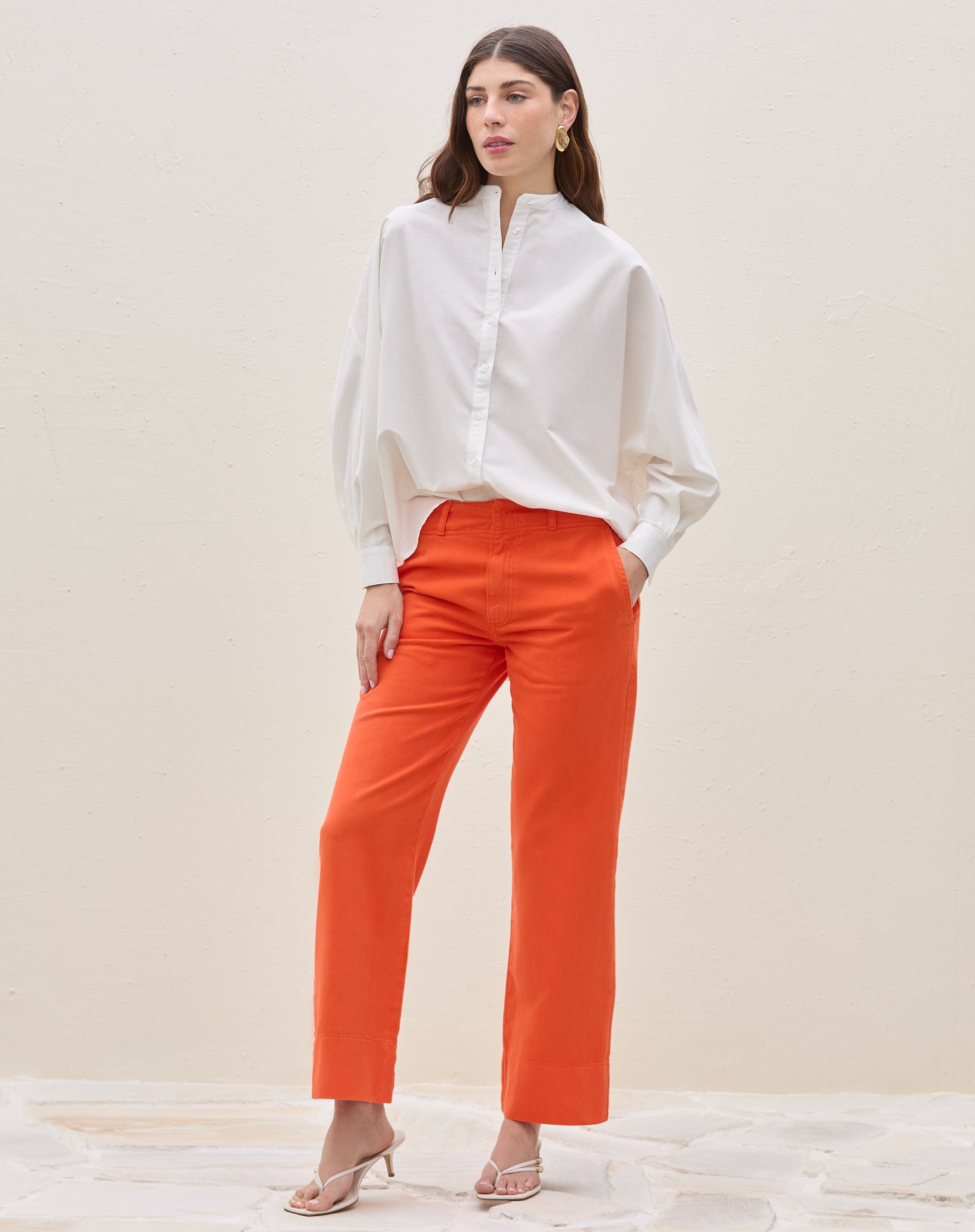 Calça Reta Cropped de Sarja - Laranja