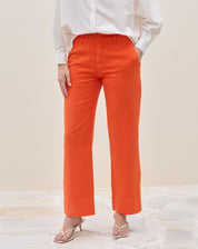 Calça Reta Cropped de Sarja - Laranja