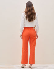 Calça Reta Cropped de Sarja - Laranja