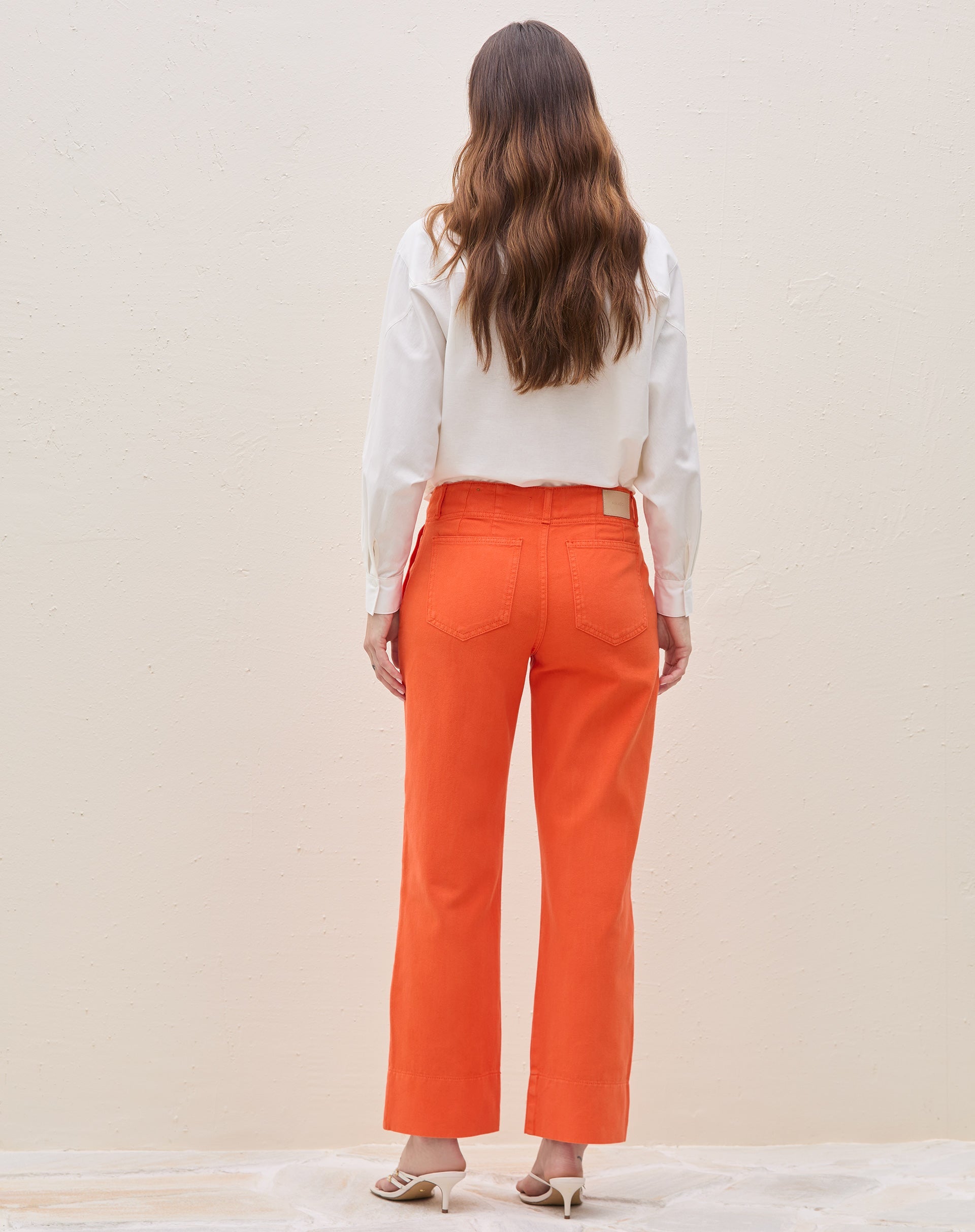 Calça Reta Cropped de Sarja - Laranja