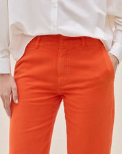 Calça Reta Cropped de Sarja - Laranja