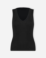 Regata Decote V com Entremeio de Malha - Preto