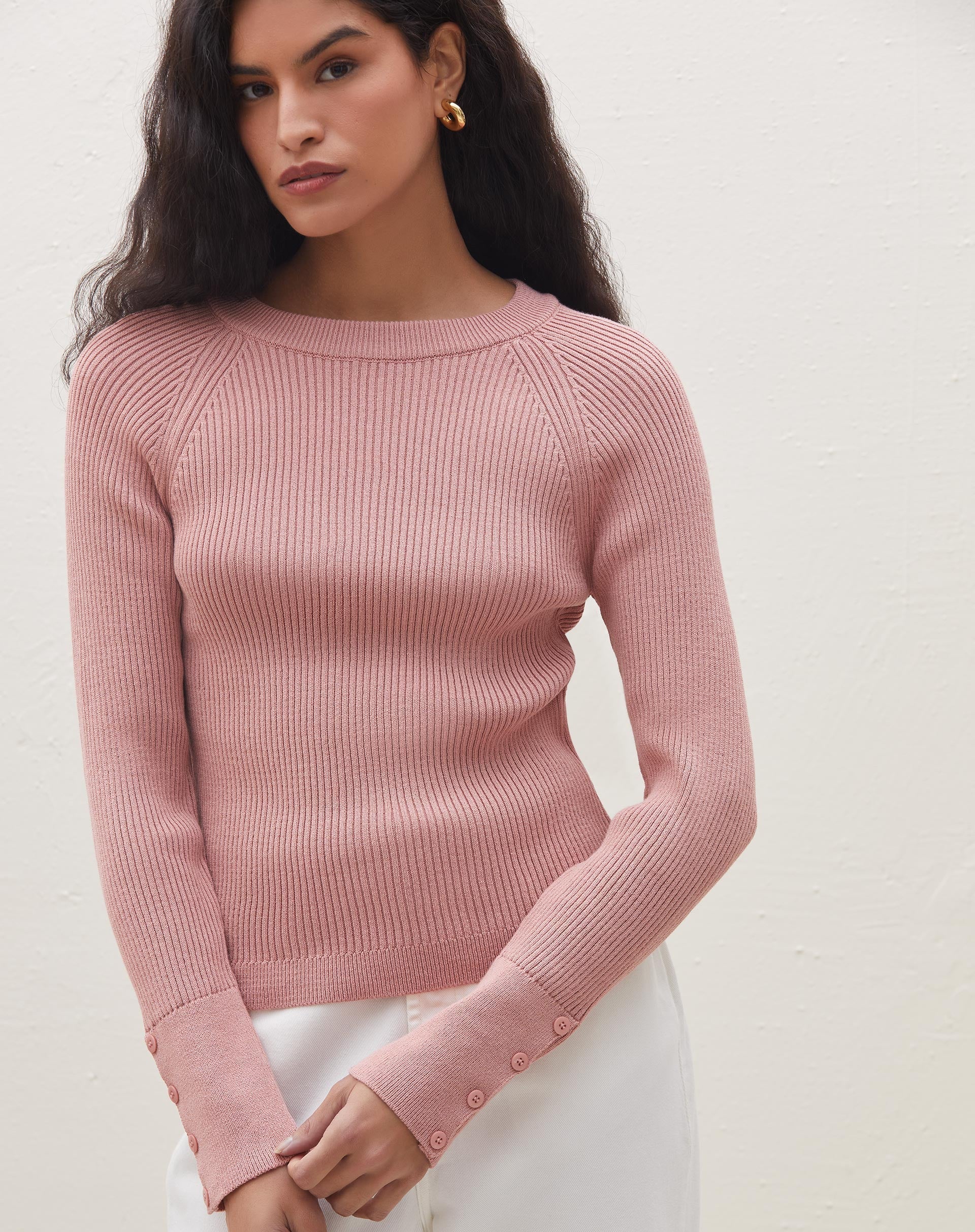 Blusa Manga Longa de Tricot Canelado - Rosa