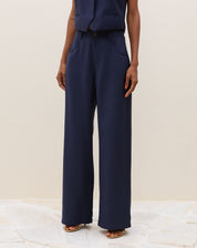 Calça Wide Leg Alfaiataria - Azul Marinho