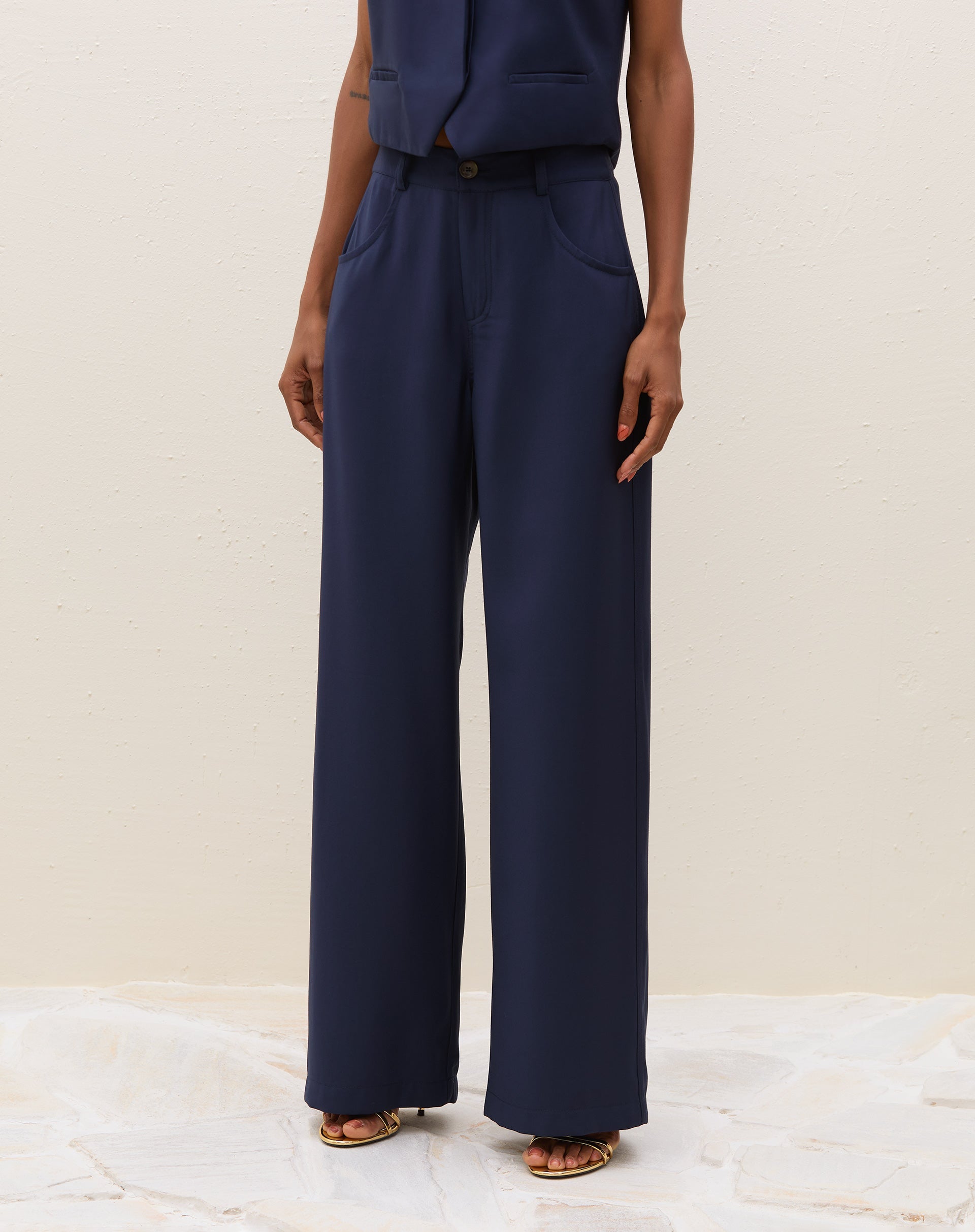 Calça Wide Leg Alfaiataria - Azul Marinho
