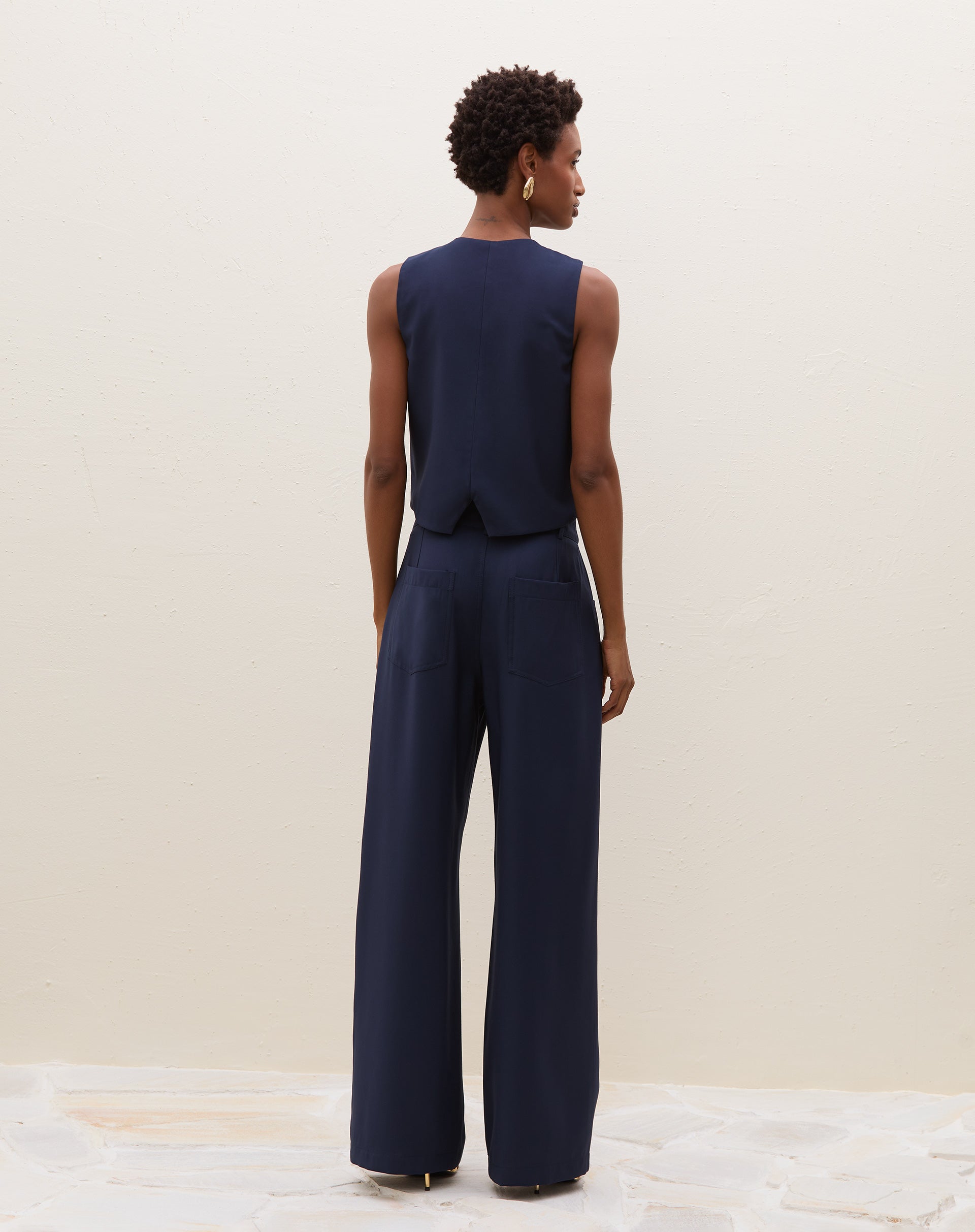Calça Wide Leg Alfaiataria - Azul Marinho