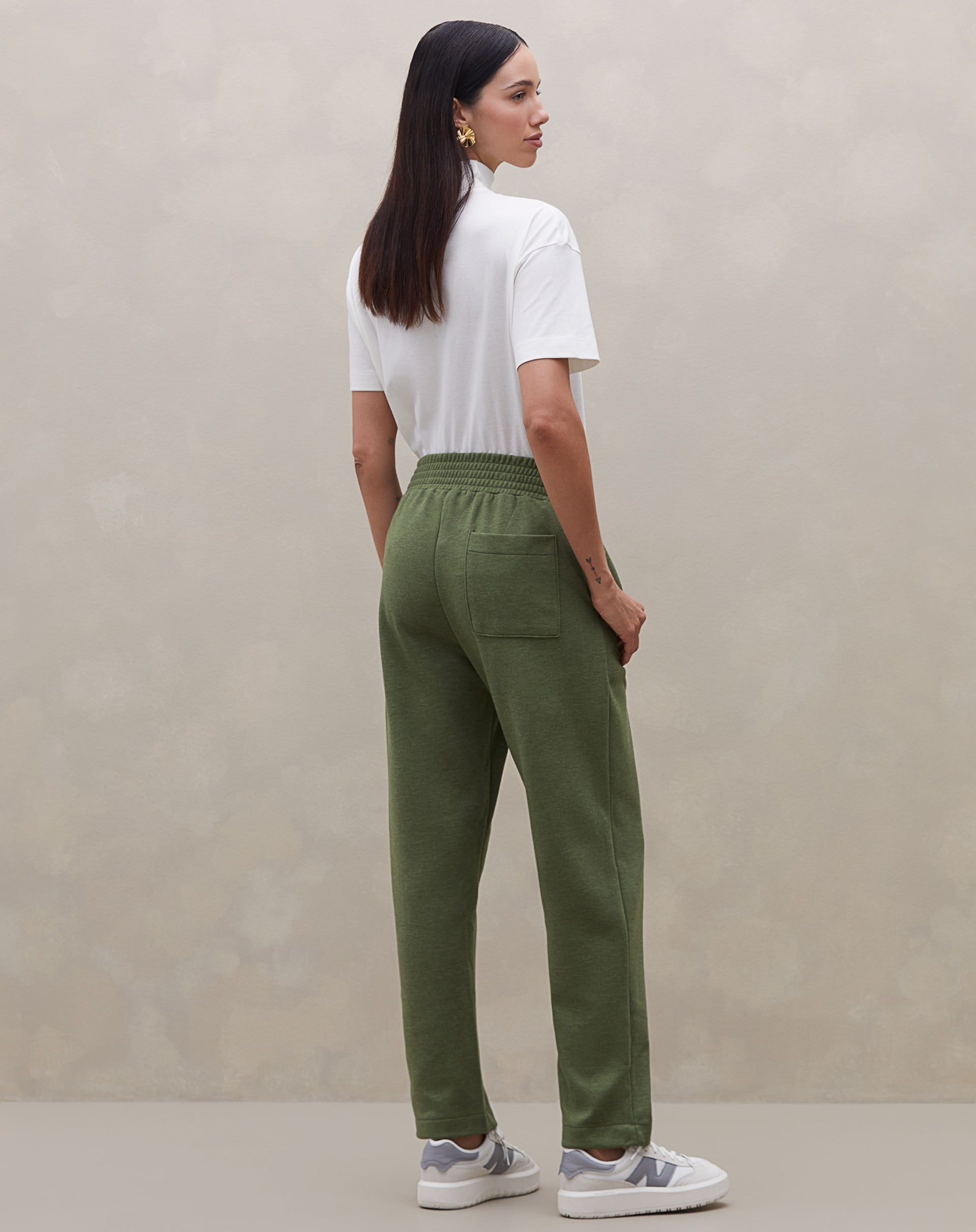 Calça Cintura Alta de Moletom  - Verde Militar