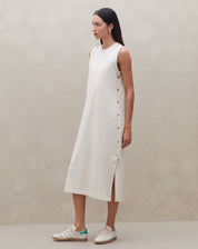 Vestido Midi Alongado de Malha com Botões - Natural