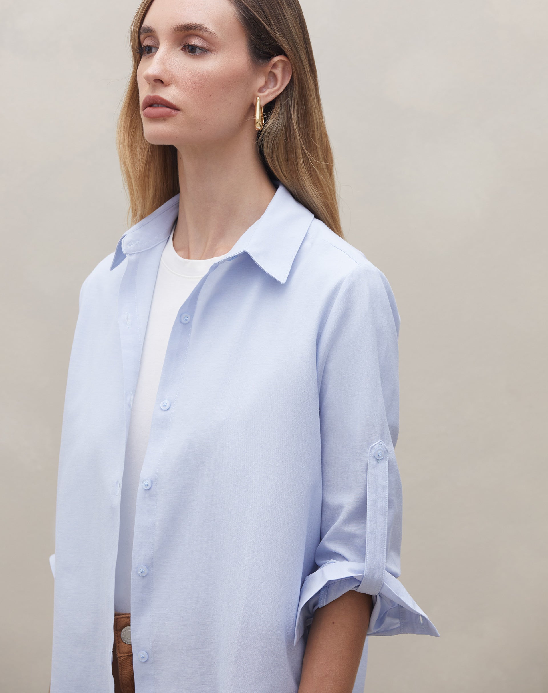 Camisa Manga Longa de Algodão - Azul