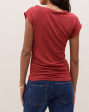 Blusa com Decote Assimétrico de Malha - Vermelho Queimado