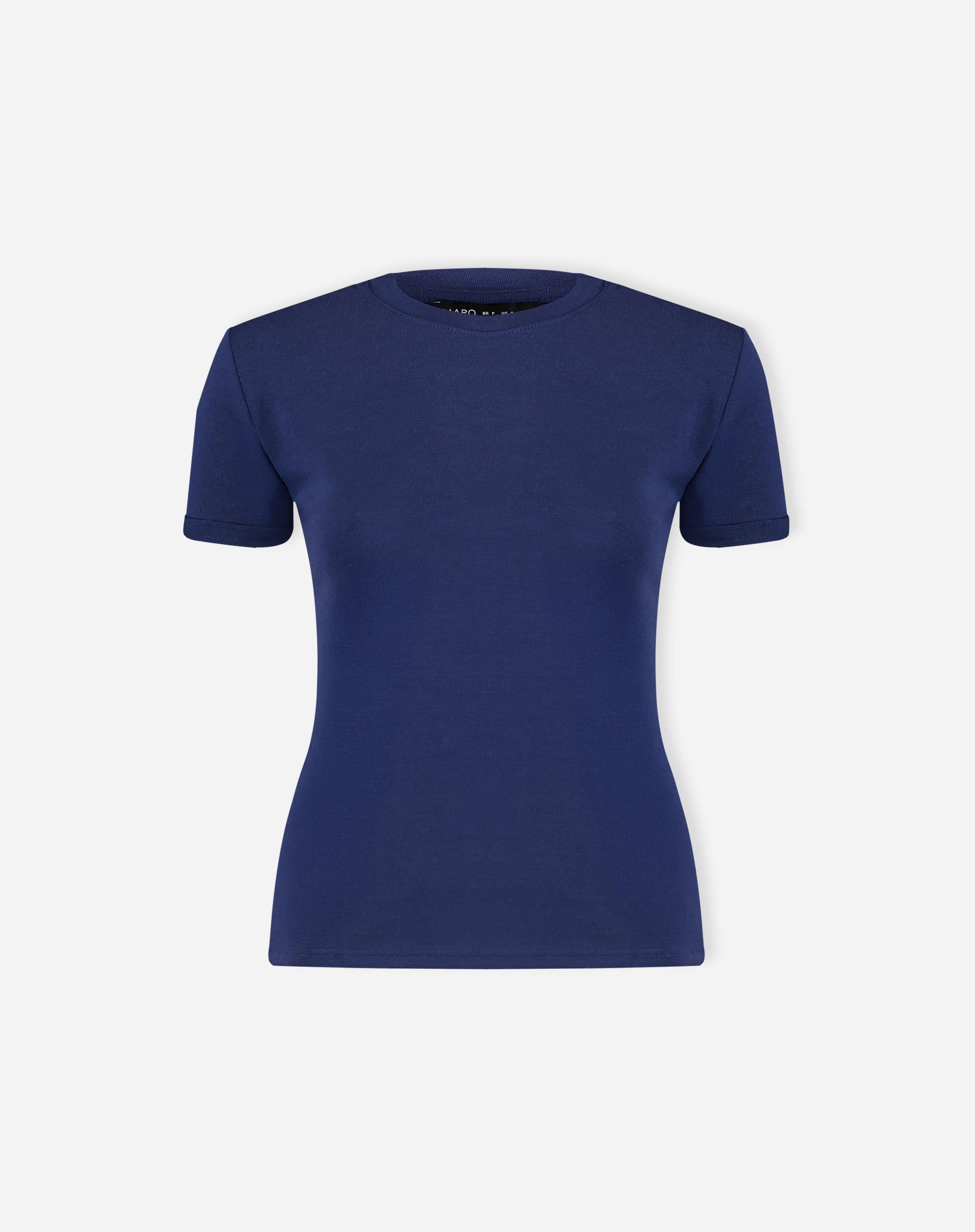 Camiseta Manga Curta Dobrada de Malha - Azul Marinho
