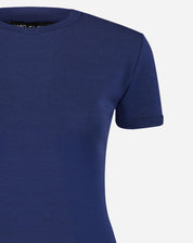 Camiseta Manga Curta Dobrada de Malha - Azul Marinho