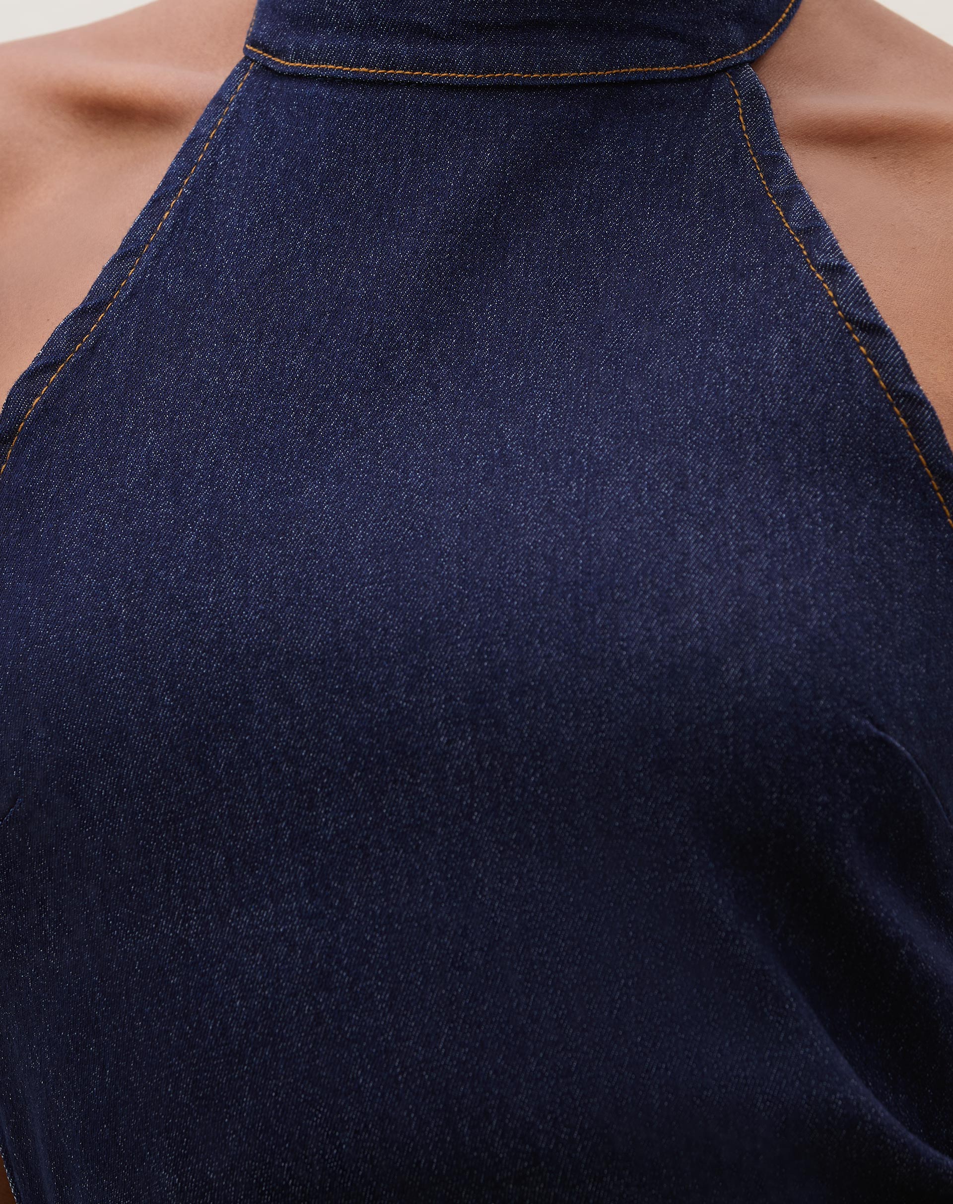 Vestido Midi Decote Fechado Jeans - Azul Escuro