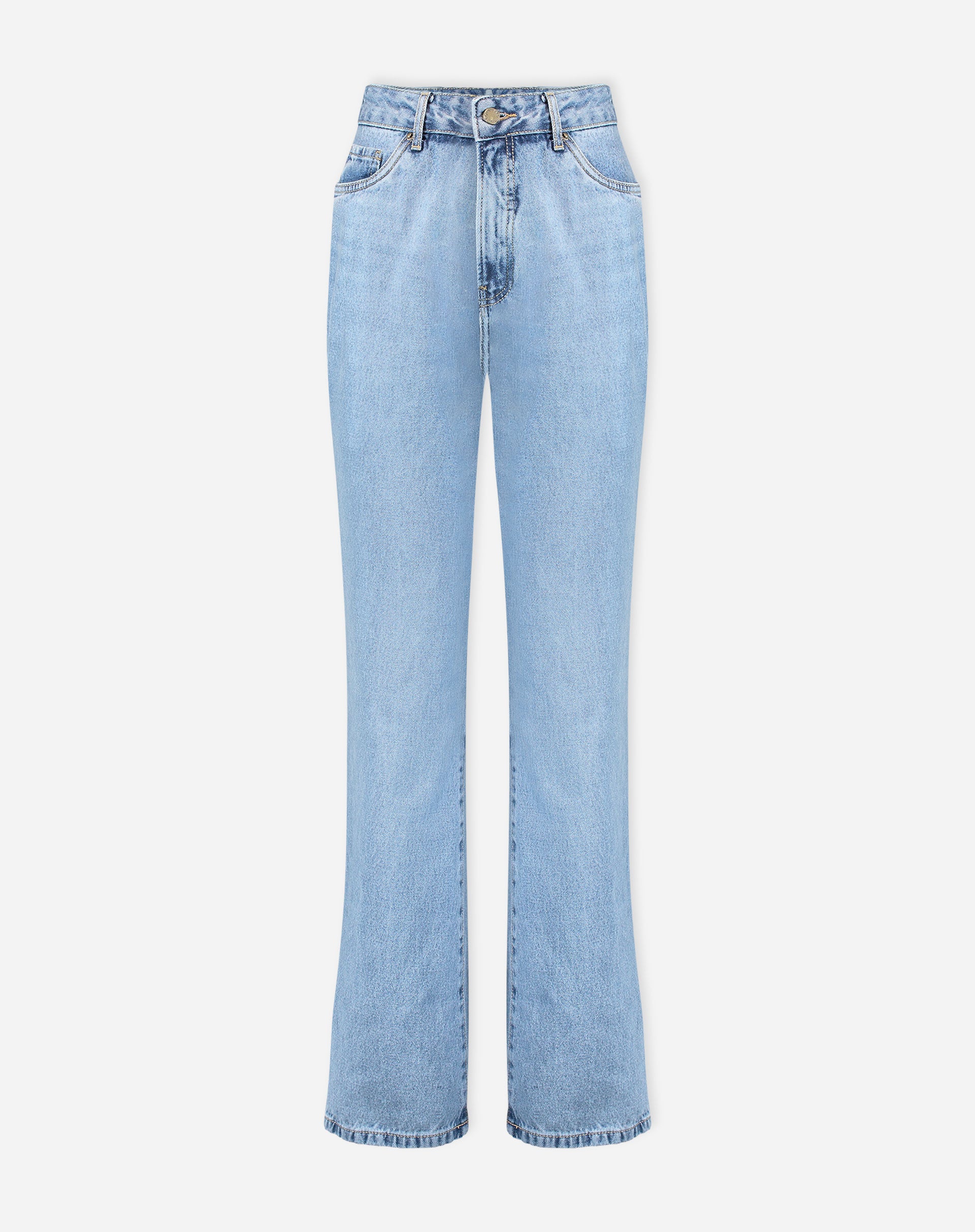 Calça Jeans Reta Cintura Alta - Azul Médio