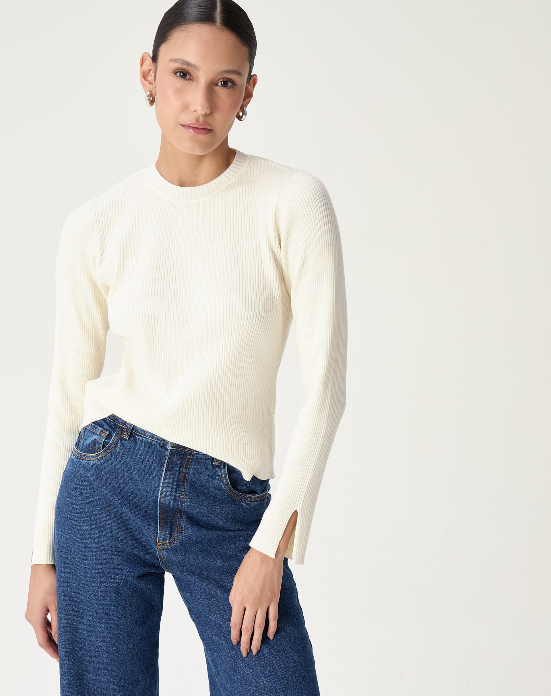 SUÉTER TRICOT GOLA CARECA - OFF-WHITE