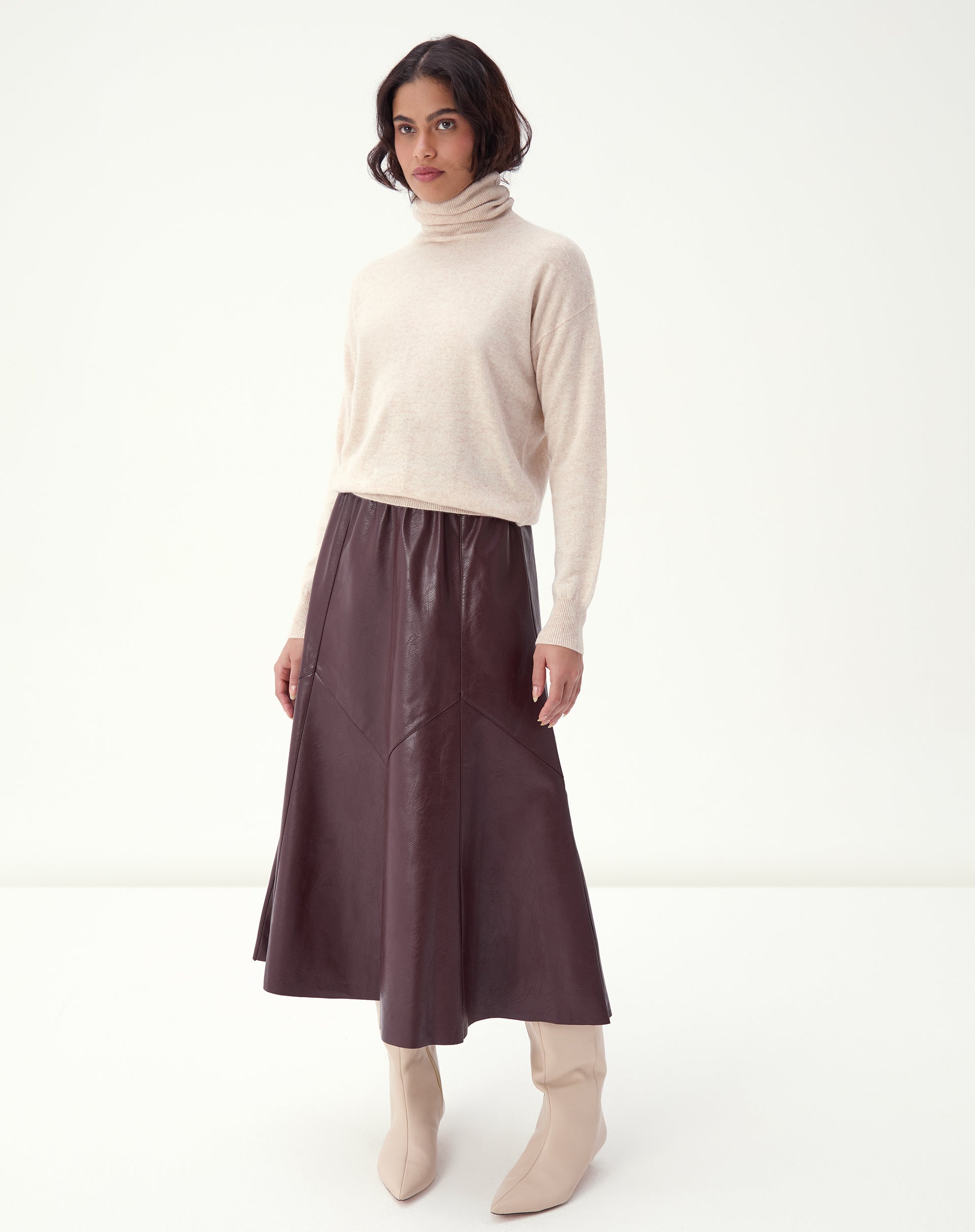 SUÉTER CASHMERE GOLA ALTA  - AREIA