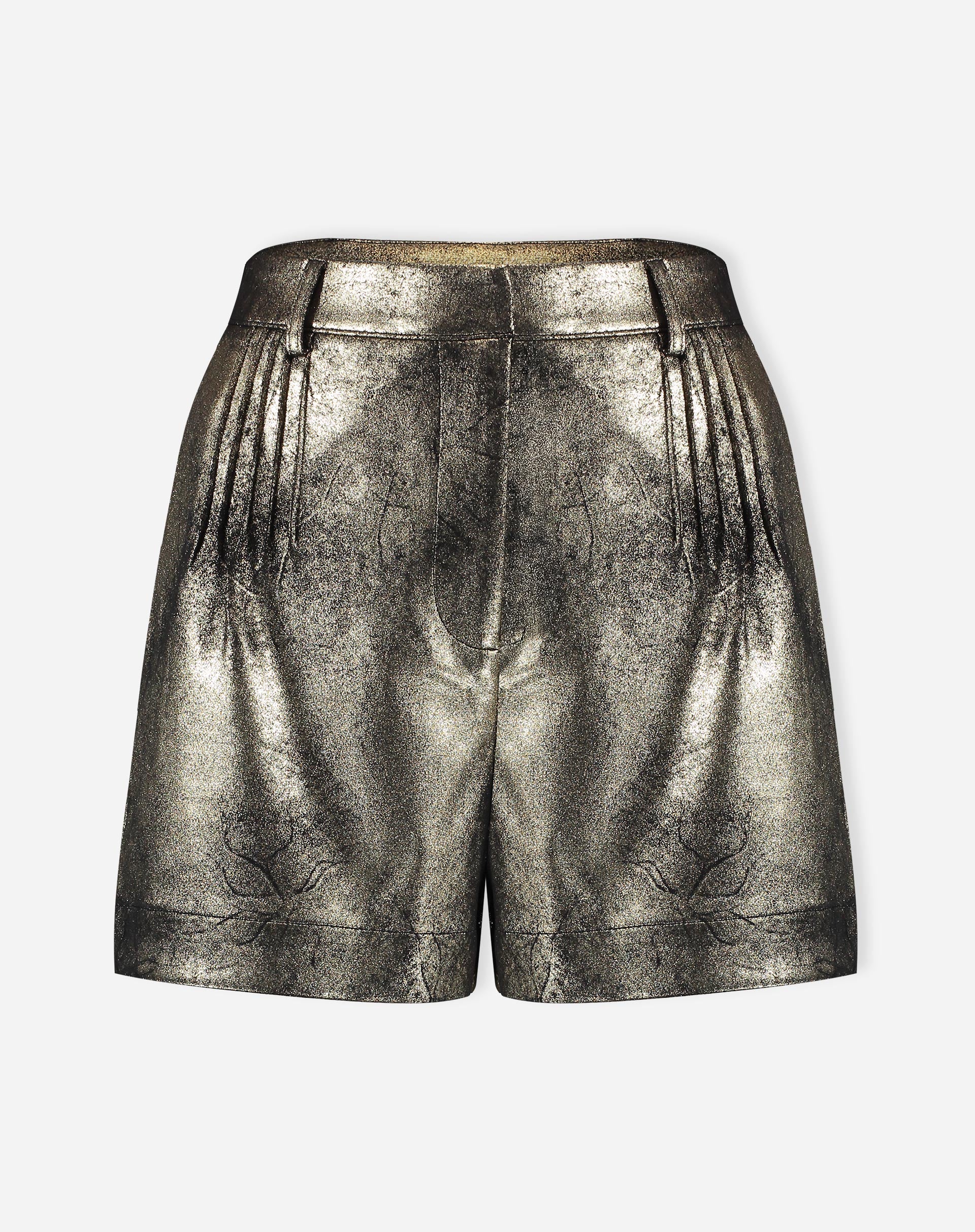 SHORTS COM PREGAS METALIZADO - DOURADO