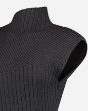 VESTIDO MÍDI TRICOT SEM CAVA RIB - CINZA MESCLA ESCURO