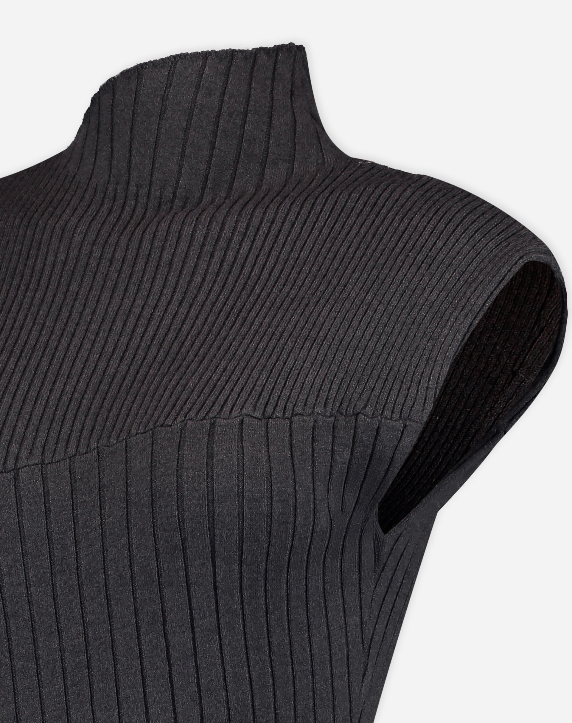 VESTIDO MÍDI TRICOT SEM CAVA RIB - CINZA MESCLA ESCURO