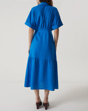 VESTIDO LONGO DECOTE V COM GOLA - AZUL