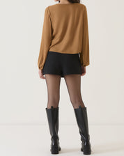 BLUSA MANGA LONGA DECOTE V - MARROM