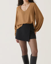 BLUSA MANGA LONGA DECOTE V - MARROM