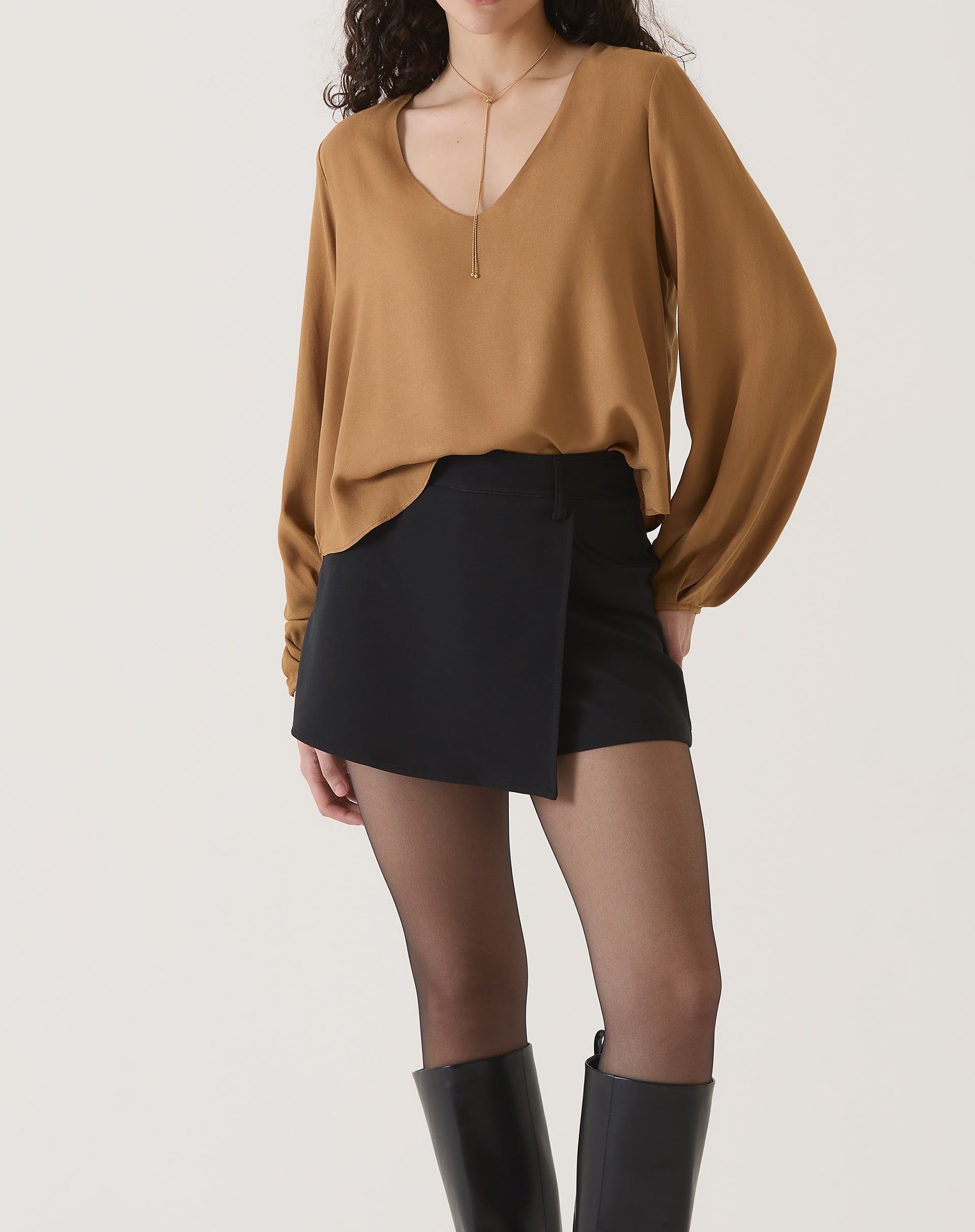 BLUSA MANGA LONGA DECOTE V - MARROM