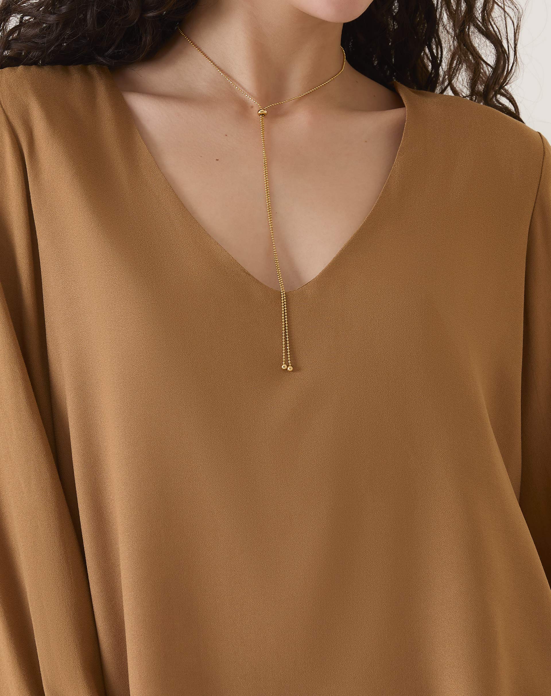 BLUSA MANGA LONGA DECOTE V - MARROM