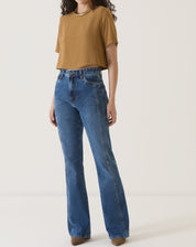BLUSA CROP MANGA CURTA - MARROM