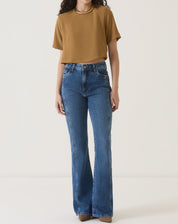 BLUSA CROP MANGA CURTA - MARROM