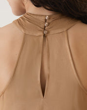 BLUSA DECOTE TRANSPASSADO DE VISCOSE - BEGE