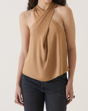 BLUSA DECOTE TRANSPASSADO DE VISCOSE - BEGE