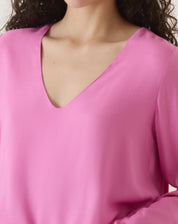 BLUSA MANGA LONGA DECOTE V - ROSA