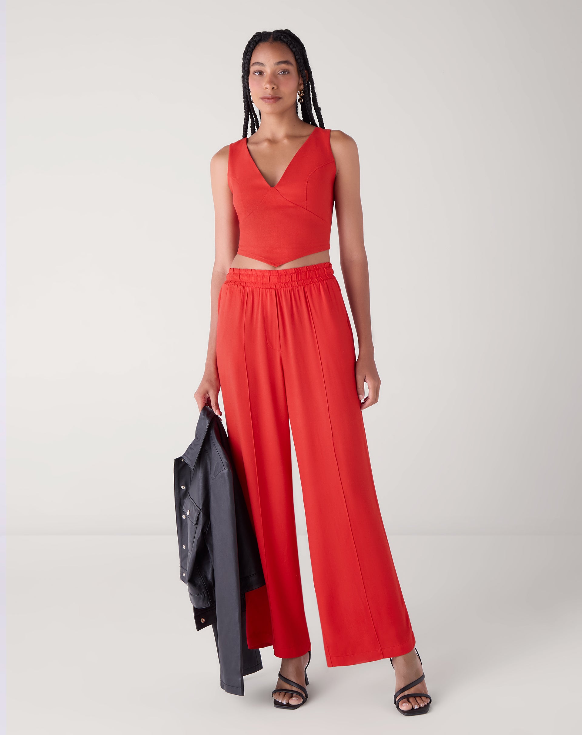 Blusa Cropped de Linho - Vermelha