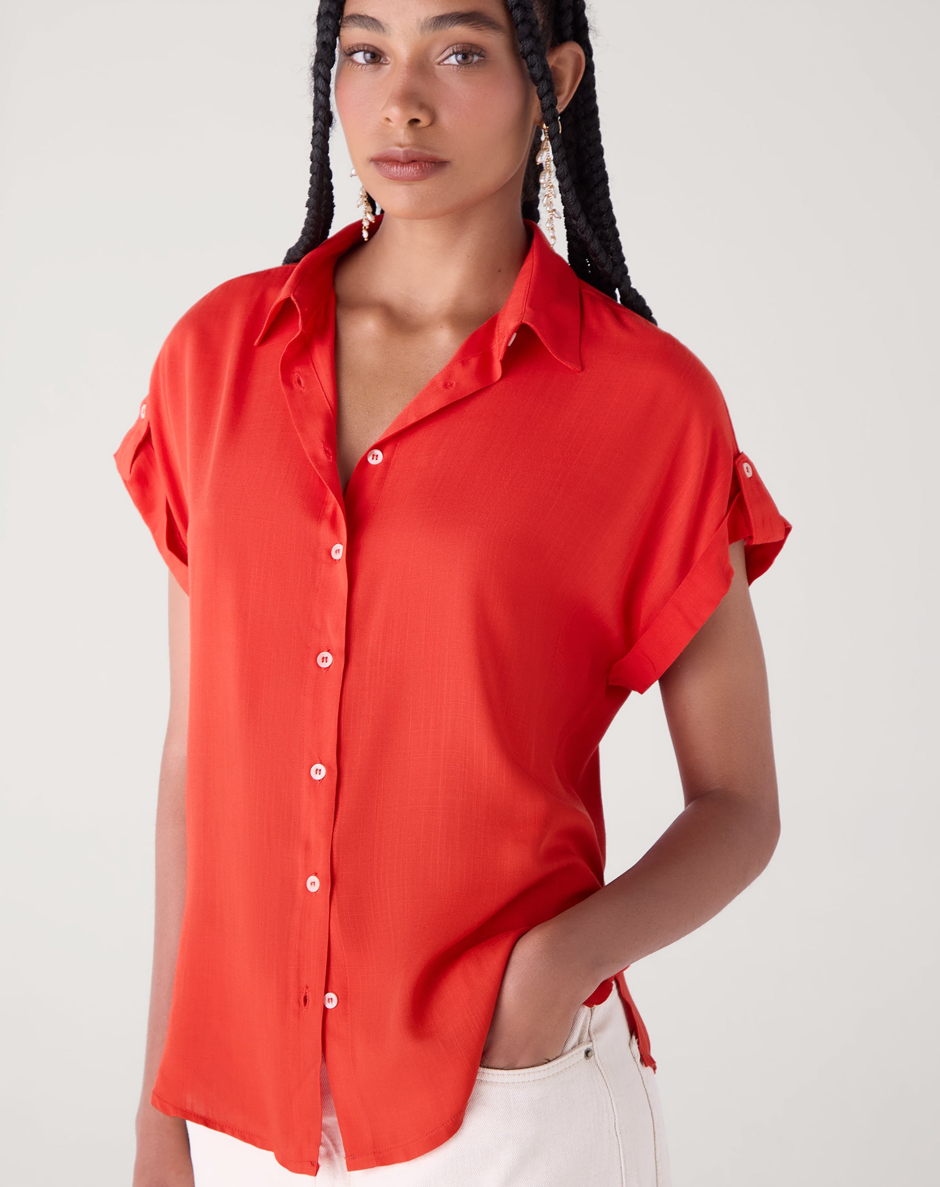 Camisa Manga Curta de Viscose - Vermelha