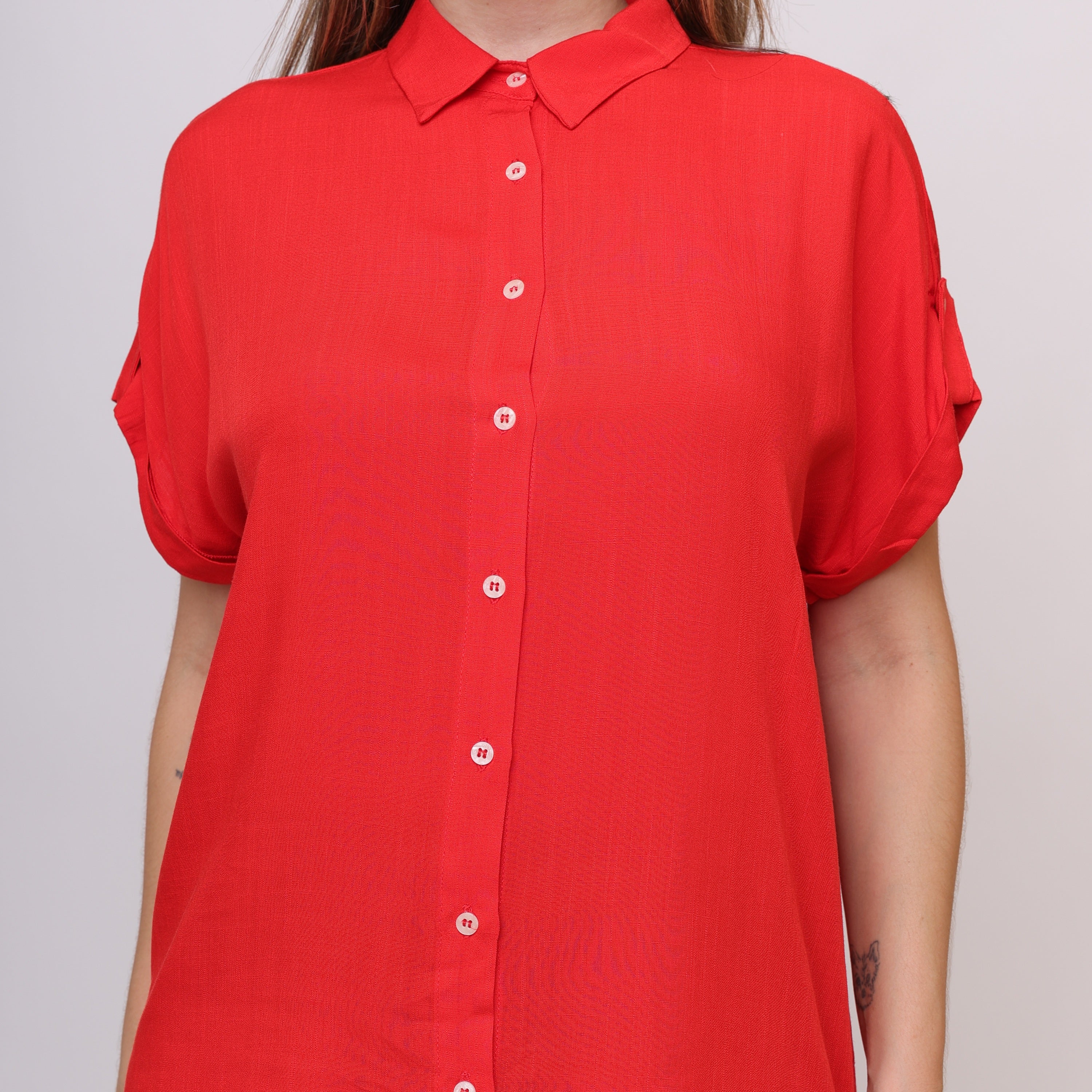 Camisa Manga Curta de Viscose - Vermelha