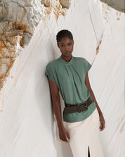 BLUSA MANGA CURTA DE VISCOSE - VERDE