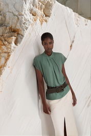 BLUSA MANGA CURTA DE VISCOSE - VERDE