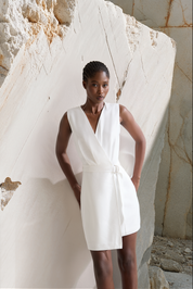 VESTIDO DECOTE V DE ALFAIATARIA - OFF-WHITE