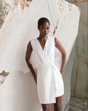 VESTIDO DECOTE V DE ALFAIATARIA - OFF-WHITE