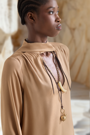 BLUSA MANGA LONGA DECOTE V - BEGE